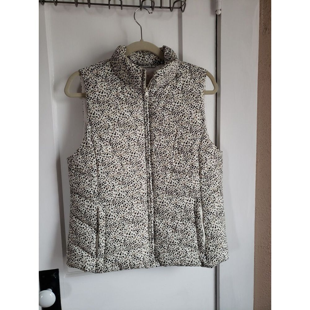 LOFT WOMEN VEST ANIMAL PRINT MULTICOLOR FULL ZIP WITH ZIP POCKETS Petite Medium